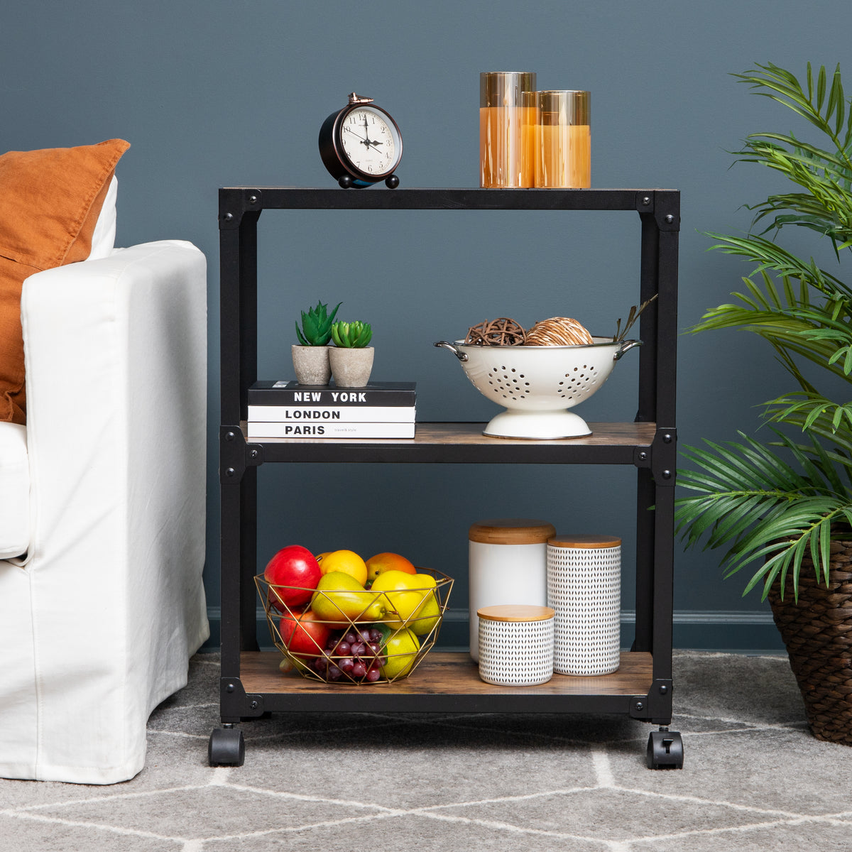 Mind Reader 3 Tier Multipurpose Rolling Cart, Home Storage, Bar Cart, Microwave Stand, Utility Organizer, Metal, MDF, Brown