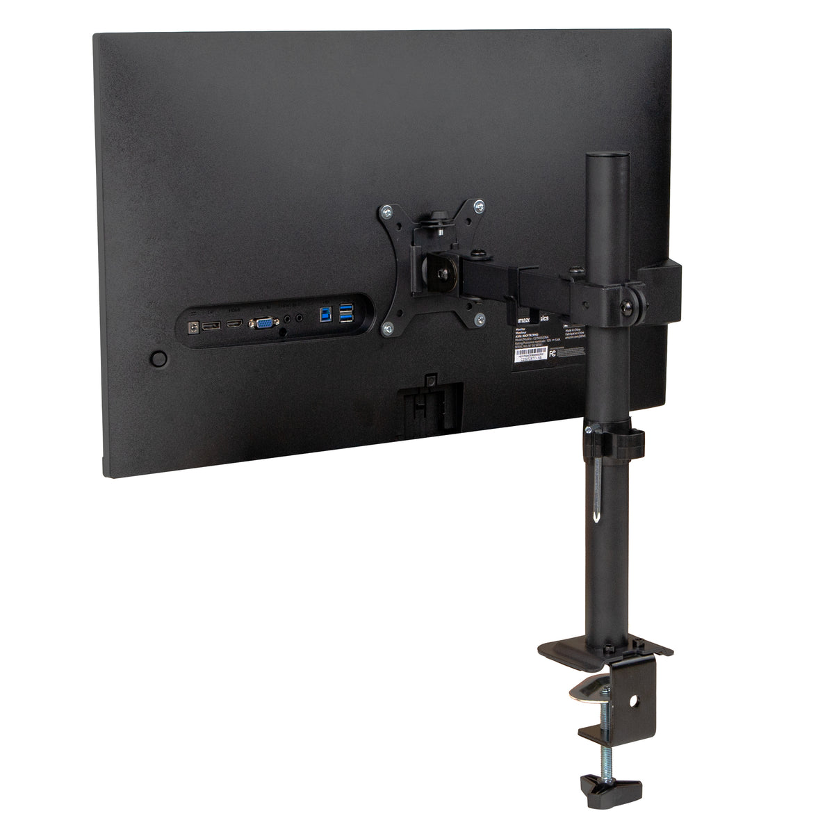Mind Reader Single Monitor Desk Mount for 13–32 Inch Screens, Adjustable Arm with 180° Rotation, ±90° Swivel, ±45° Tilt, VESA 75x75/100x100, Integrated Cable Management, Up to 17.6 lbs Load, Black