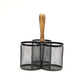 Mind Reader 3-Compartment Mesh Organizer Caddy with Wooden Handle, Multi-Purpose Desktop or Countertop Storage, Metal Mesh, Black