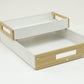 Mind Reader Metal and Wood Tiered Desktop Organizer Trays with Cutout Handles, Stackable Office Storage, Office, Entryway, Coffee Station and Home Organization, Metal and Wood, Set of 2