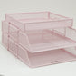 Mind Reader 2 Tier Paper Tray with Top Supply Compartment, Desktop File Organizer, Metal Mesh, Pink