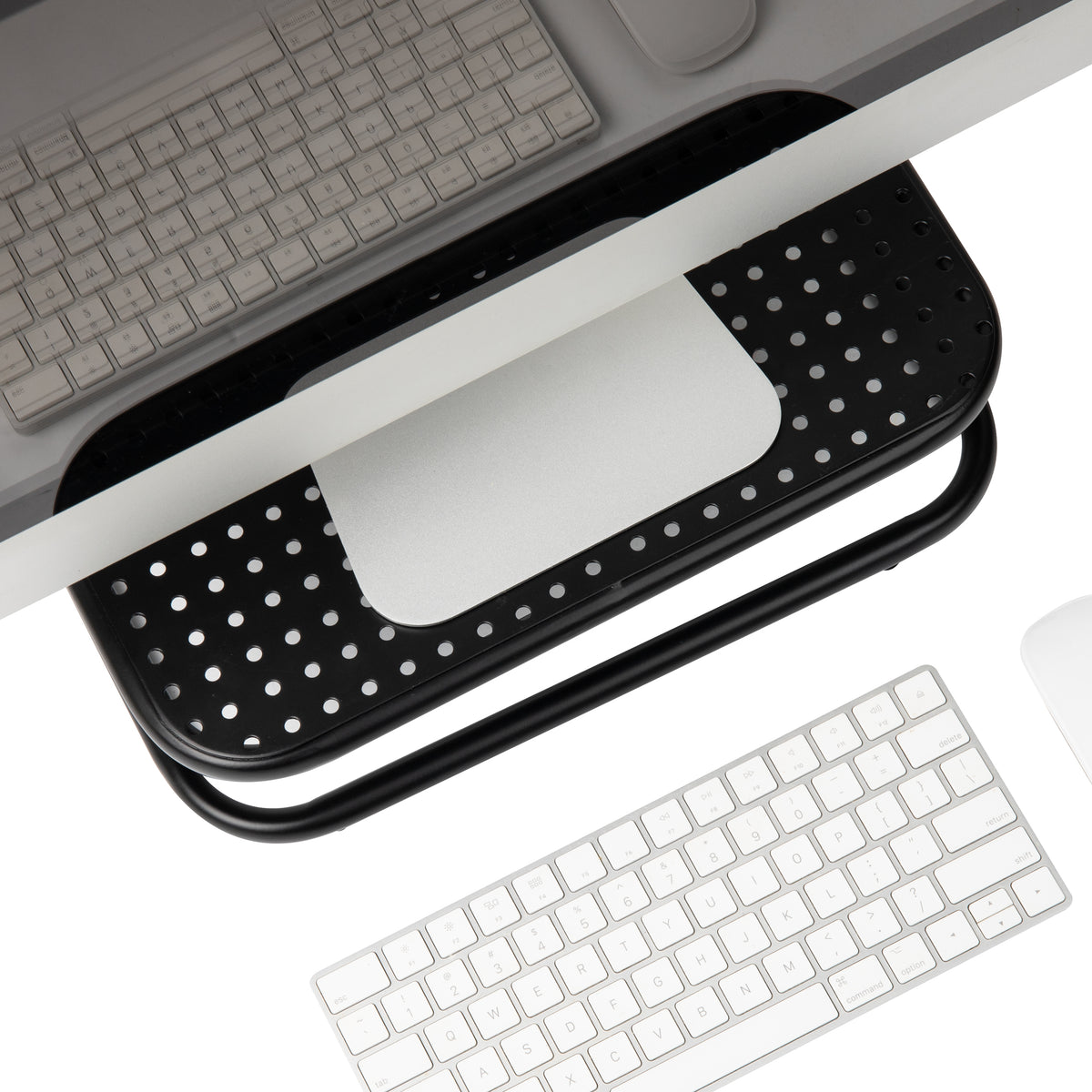 Mind Reader Monitor Stand, Ventilated Laptop Riser, Desktop Organizer, Metal, 14.25"L x 11"W x 4.25"H, Set of 2, Black