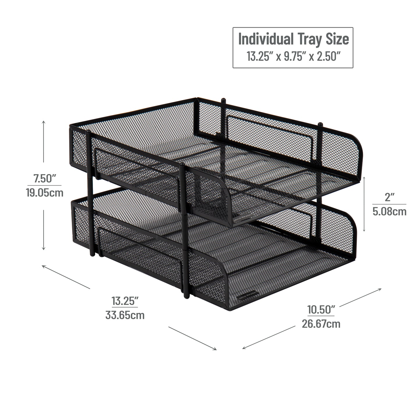 Mind Reader Paper Tray, Desk Organizer, Stackable, Storage, Office, Metal Mesh, 10.5"L x 13.25"W x 7.5"H, Set of 2, Black