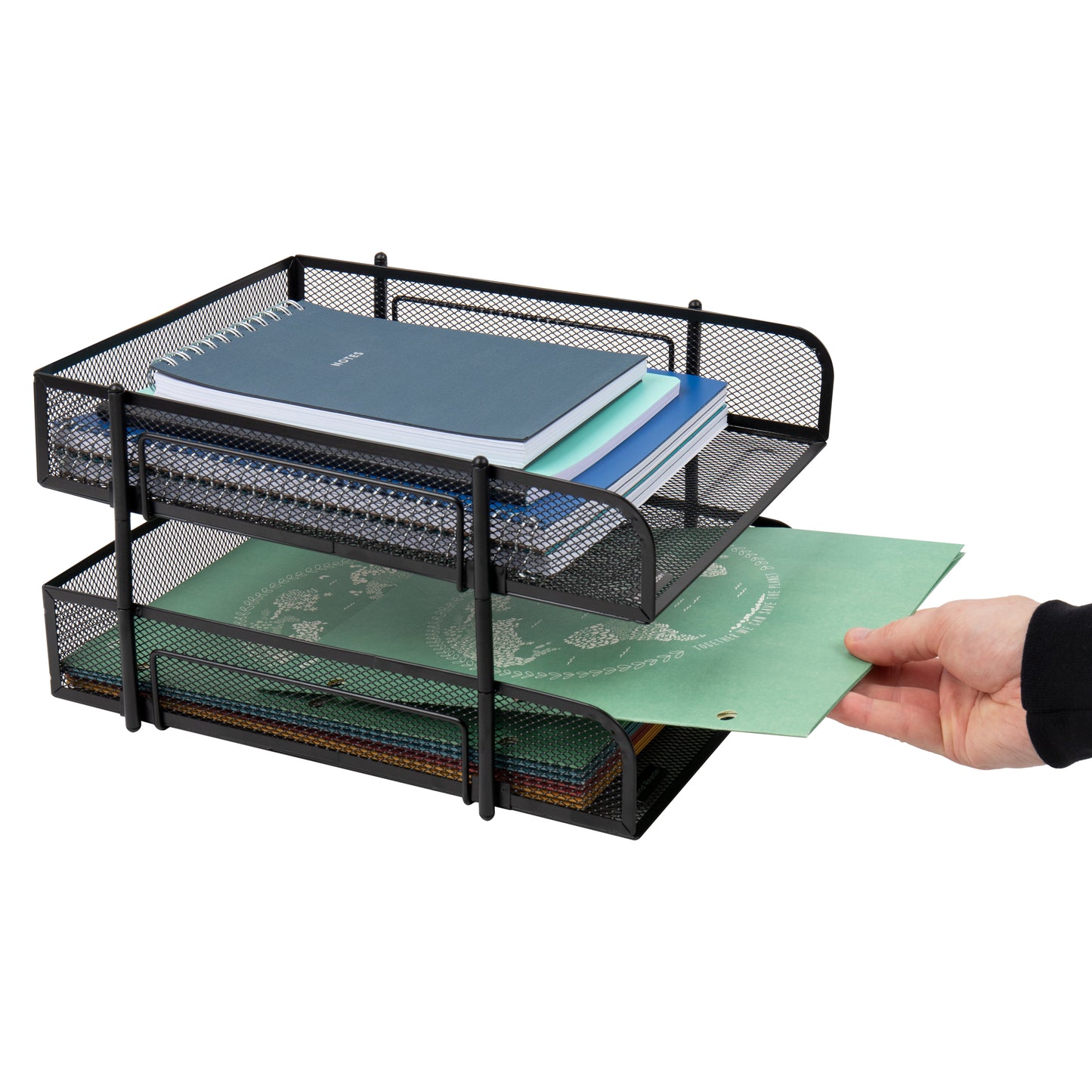 Mind Reader Paper Tray, Desk Organizer, Stackable, Storage, Office, Metal Mesh, 10.5"L x 13.25"W x 7.5"H, Set of 2, Black