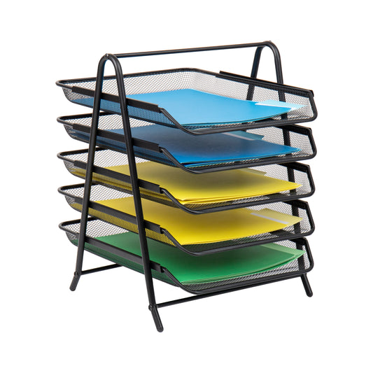 Mind Reader Paper Tray and File Folder Set, Desktop Organizer, Storage, Office, Metal Mesh, 11.75"L x 14"W x 15"H, Black