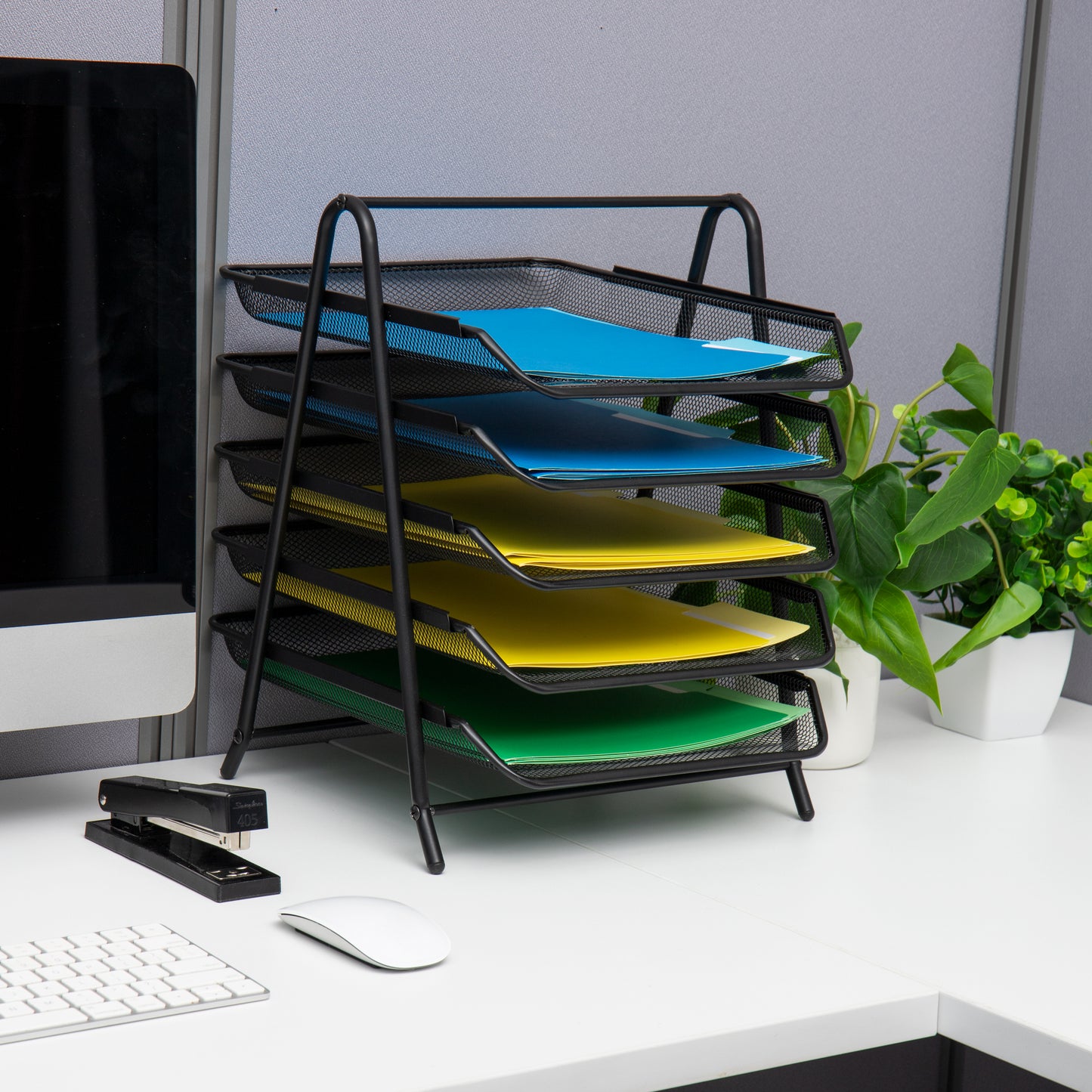 Mind Reader Paper Tray and File Folder Set, Desktop Organizer, Storage, Office, Metal Mesh, 11.75"L x 14"W x 15"H, Black