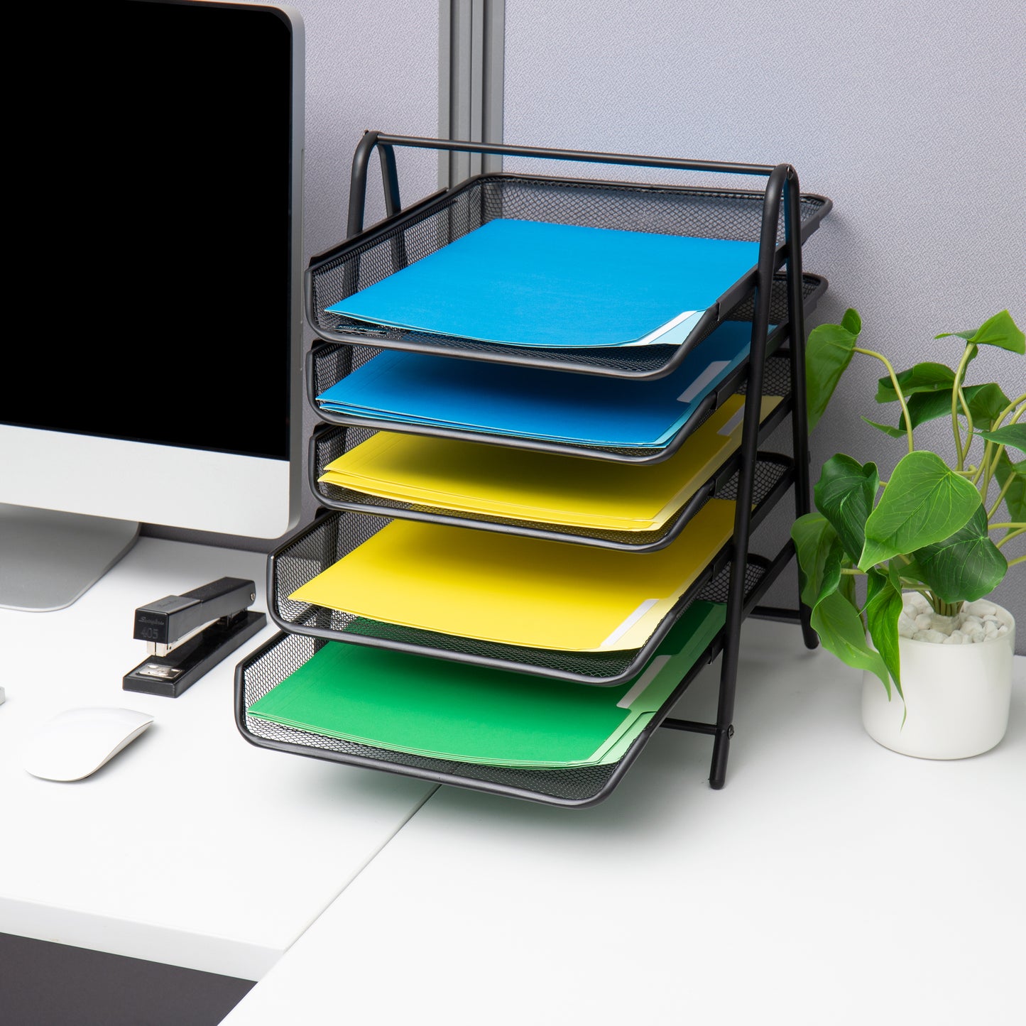 Mind Reader Paper Tray and File Folder Set, Desktop Organizer, Storage, Office, Metal Mesh, 11.75"L x 14"W x 15"H, Black