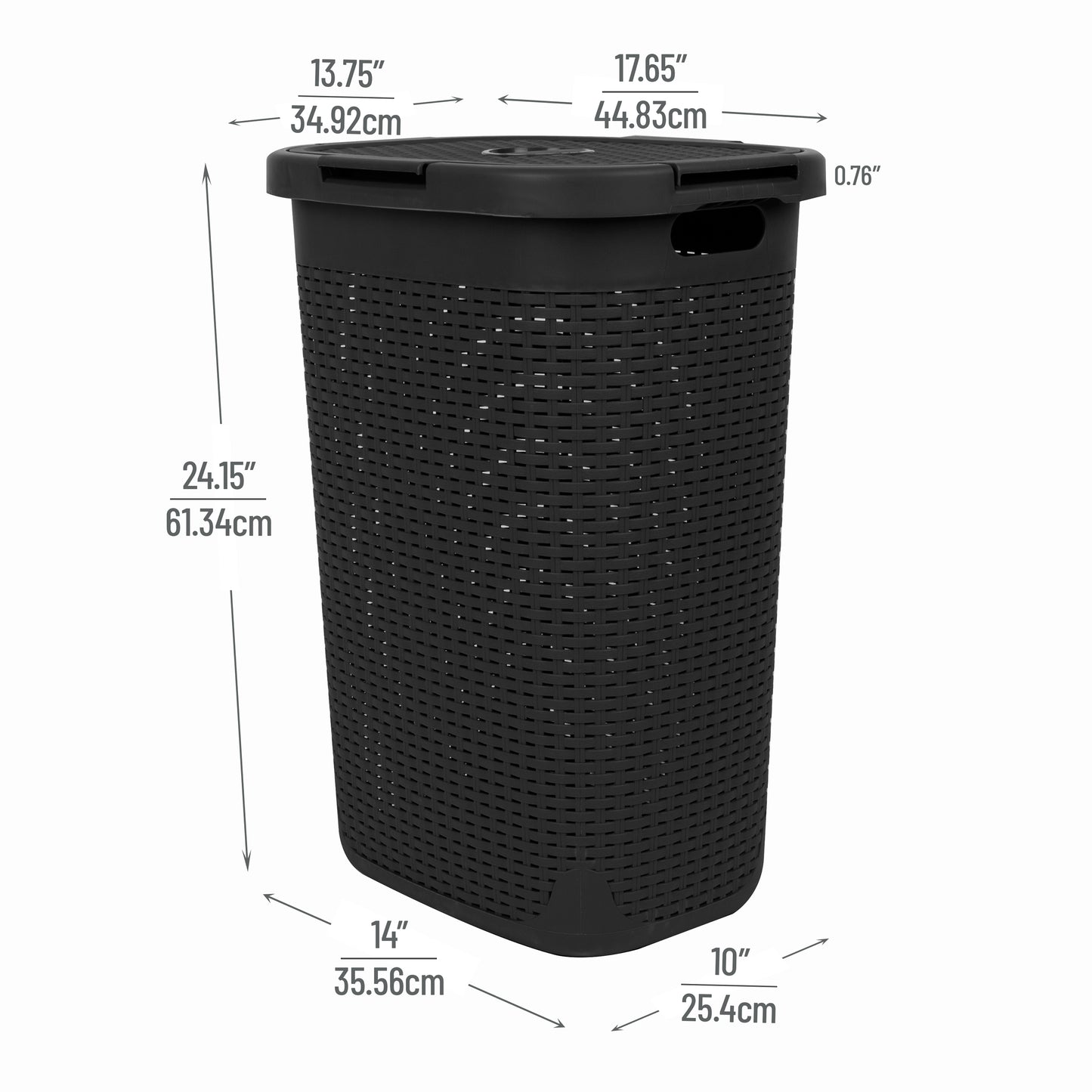Mind Reader 60L Slim Laundry Hamper, Clothes Basket, Lid, Wicker Design, Plastic, 17.65"L x 13.75"W x 24.15"H