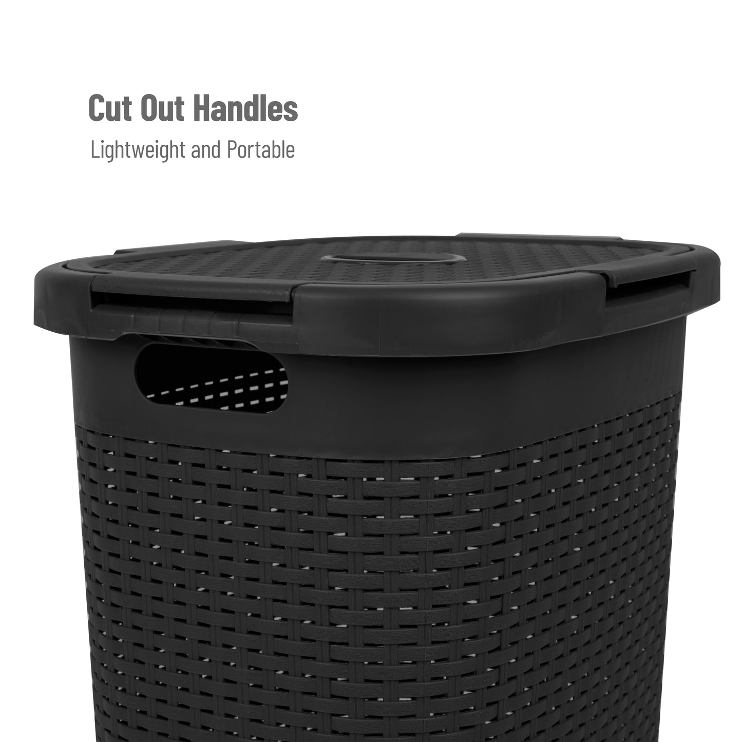 Mind Reader 60L Slim Laundry Hamper, Clothes Basket, Lid, Wicker Design, Plastic, 17.65"L x 13.75"W x 24.15"H