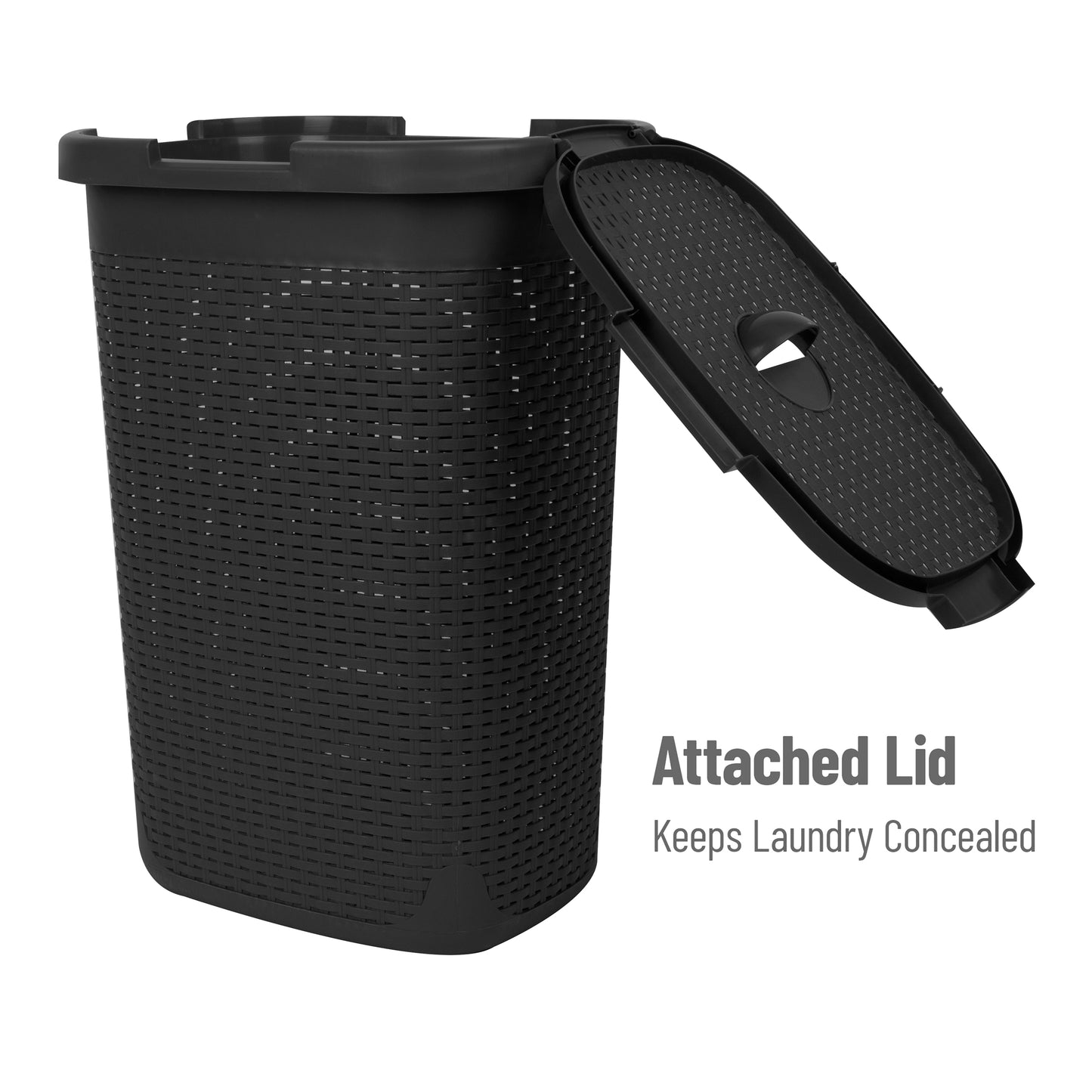 Mind Reader 60L Slim Laundry Hamper, Clothes Basket, Lid, Wicker Design, Plastic, 17.65"L x 13.75"W x 24.15"H