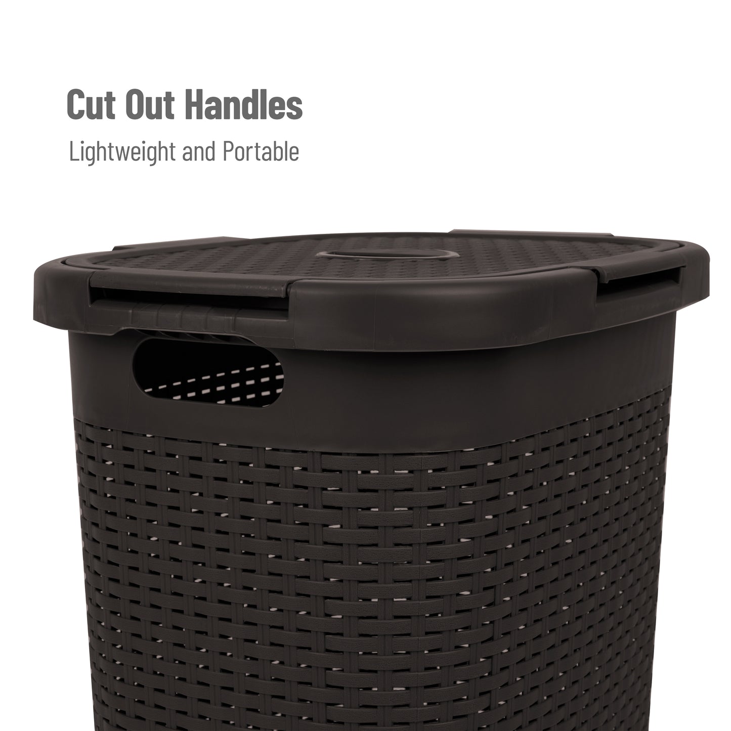 Mind Reader 60L Slim Laundry Hamper, Clothes Basket, Lid, Wicker Design, Plastic, 17.65"L x 13.75"W x 24.15"H