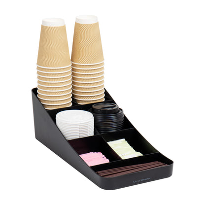 Mind Reader Countertop Organizer, Office Breakroom Supply Caddy for Cups Lids Stirrers and Condiments, Metal Mesh, Black