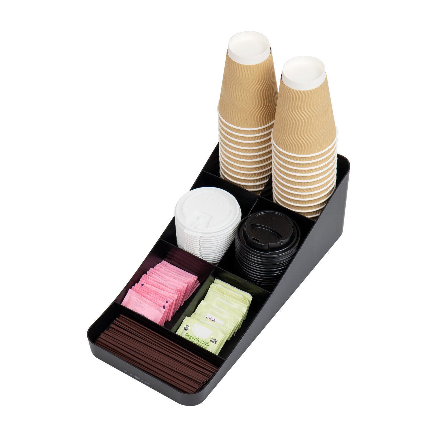 Mind Reader Countertop Organizer, Office Breakroom Supply Caddy for Cups Lids Stirrers and Condiments, Metal Mesh, Black