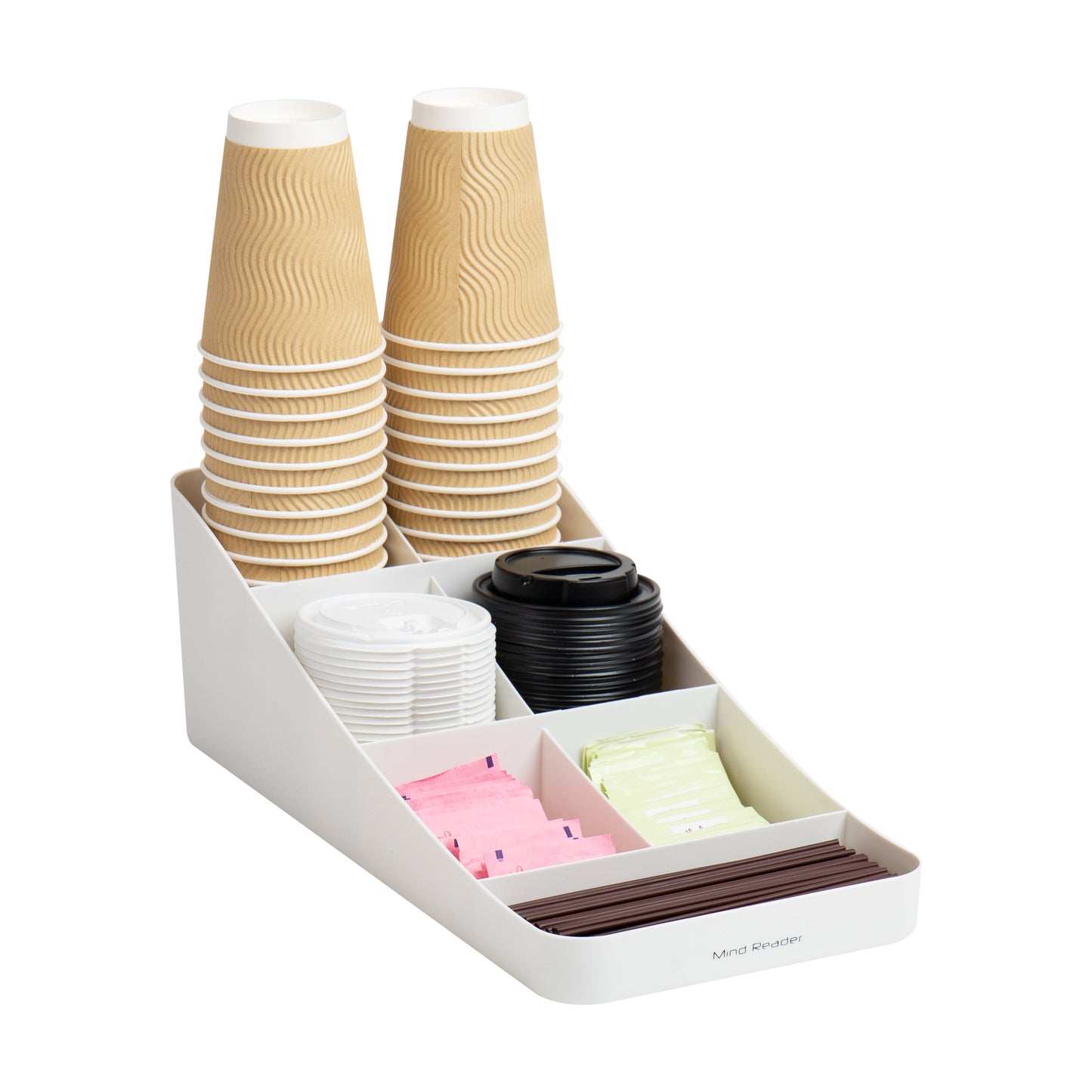 Mind Reader Countertop Organizer, Office Breakroom Supply Caddy for Cups Lids Stirrers and Condiments, Metal Mesh, Black