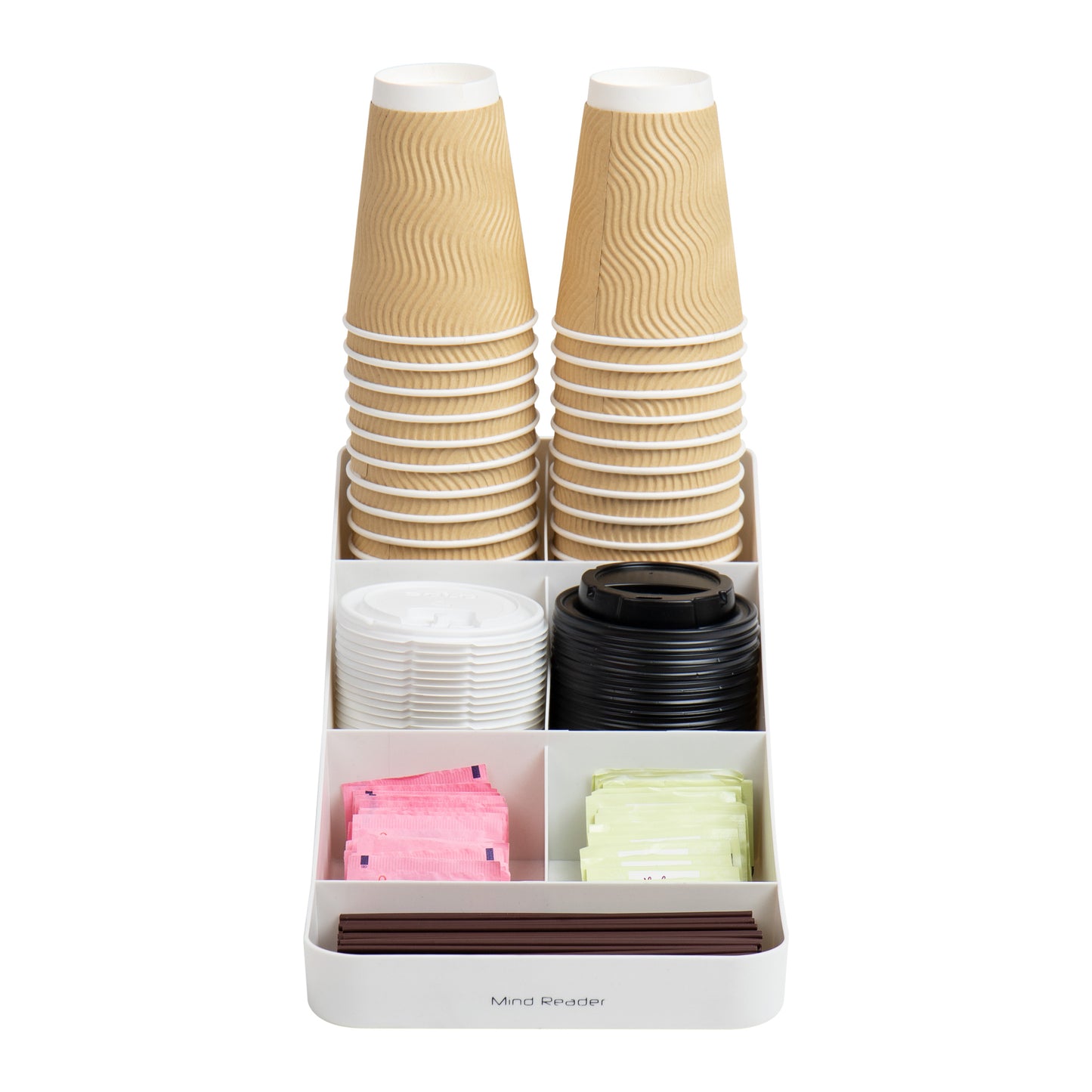 Mind Reader Countertop Organizer, Office Breakroom Supply Caddy for Cups Lids Stirrers and Condiments, Metal Mesh, Black