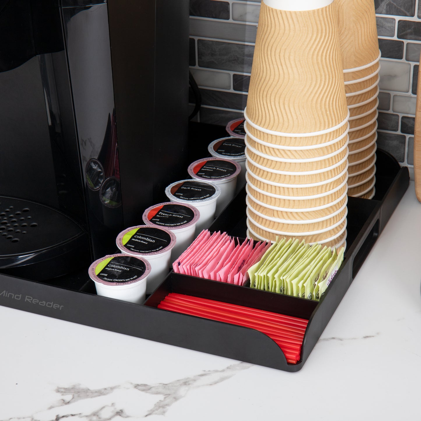 Mind Reader Coffee Station Serving Tray, 7 Pod Capacity, Countertop Organizer, Storage, 17.5"L x 13.25"W x 1.25"H