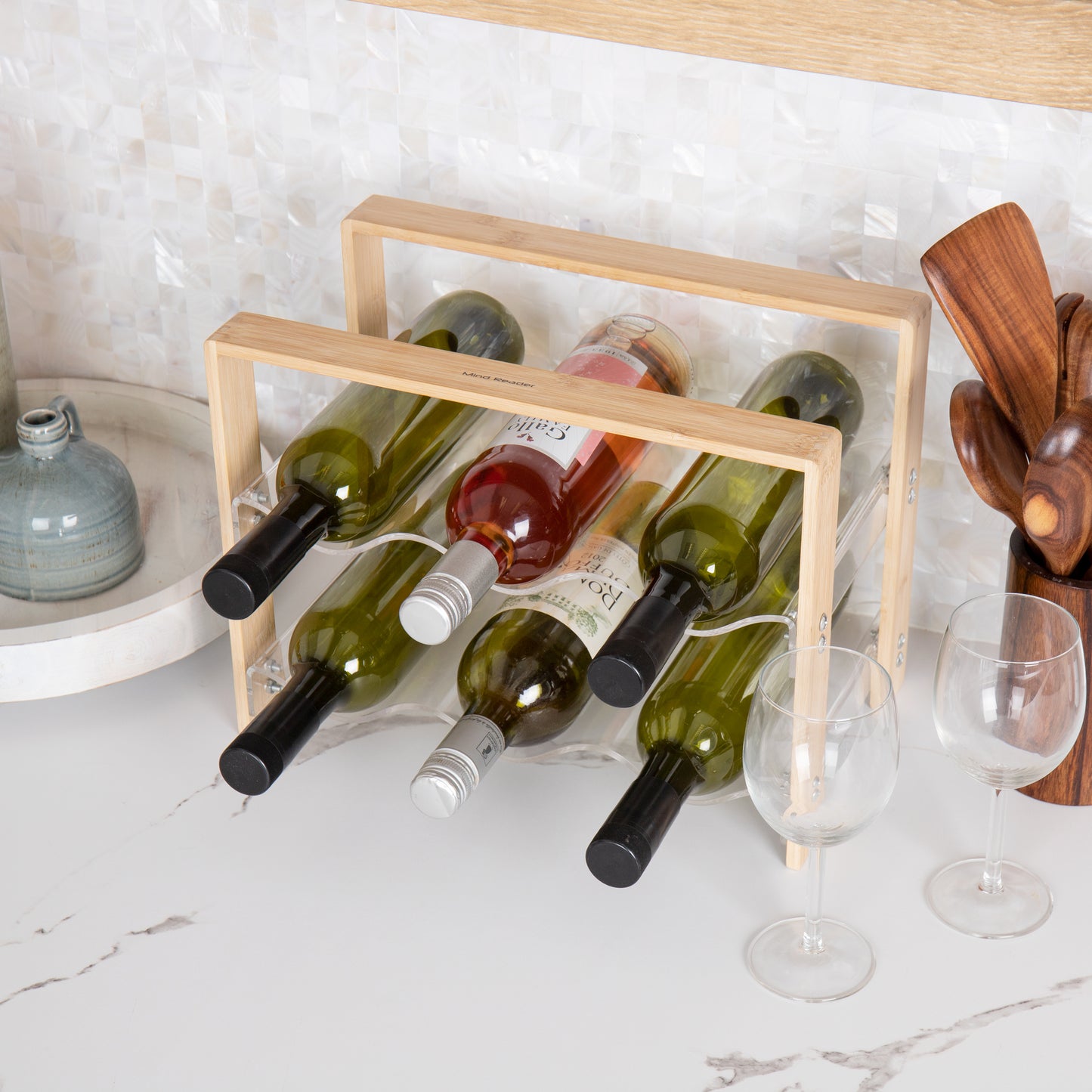 Mind Reader Wine Rack, Kitchen Decor, Countertop Organizer, Apartment Essential, Storage, Acrylic, 14"L x 8"W x 10.5"H, Brown