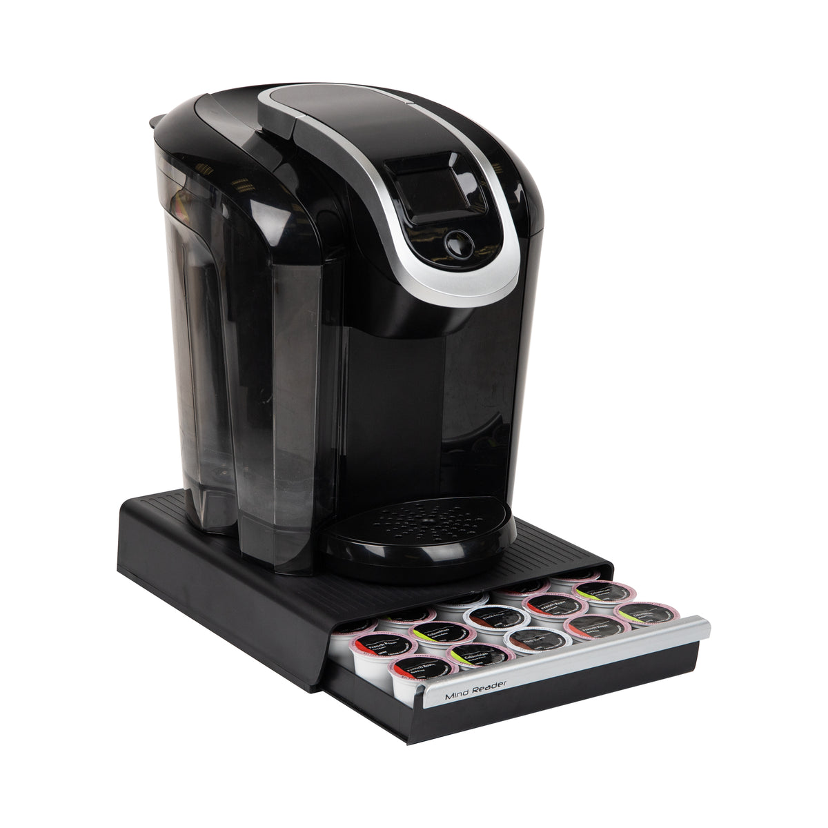 Mind Reader Single Serve Coffee Pod Drawer, 30 Pod Capacity, 5 Row Organizer with 2 Inch Dividers, Countertop Storage Base (Coffee Maker Not Included), Black