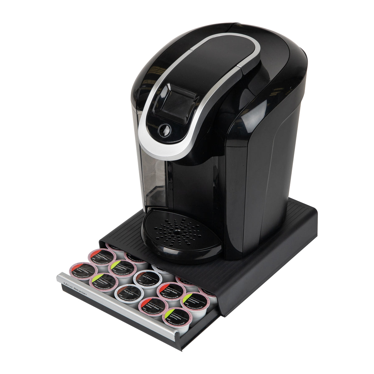 Mind Reader Single Serve Coffee Pod Drawer, 30 Pod Capacity, 5 Row Organizer with 2 Inch Dividers, Countertop Storage Base (Coffee Maker Not Included), Black