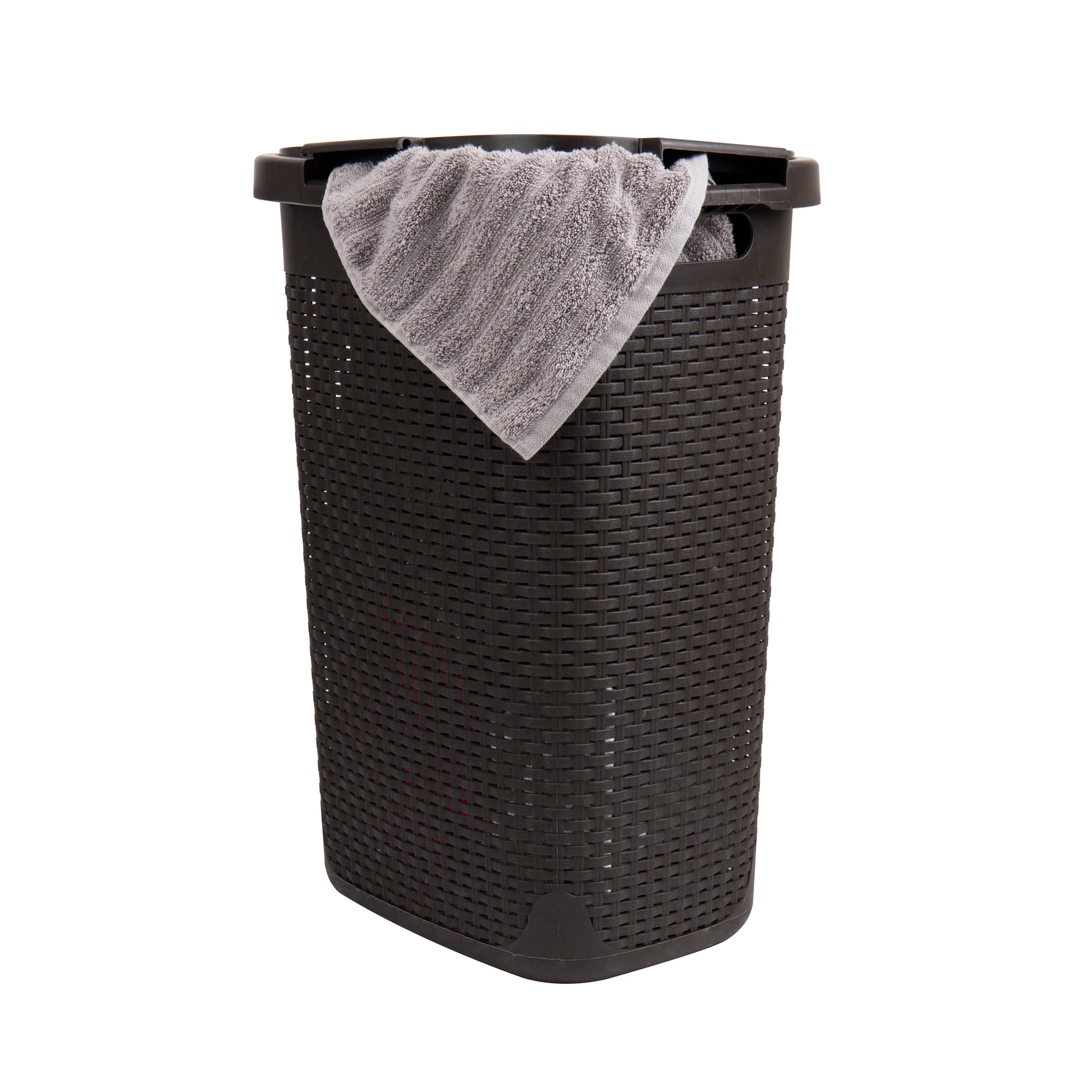 Mind Reader Basket Collection, Slim Laundry Hamper, 60 Liter (15kg/33lbs) Capacity, Cut Out Handles, Attached Hinged Lid, Ventilated Premium Wicker Look