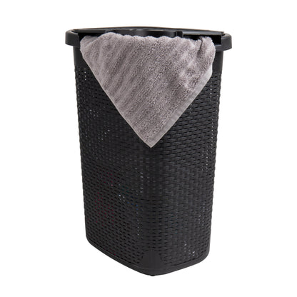 Mind Reader Basket Collection, Slim Laundry Hamper, 60 Liter (15kg/33lbs) Capacity, Cut Out Handles, Attached Hinged Lid, Ventilated Premium Wicker Look