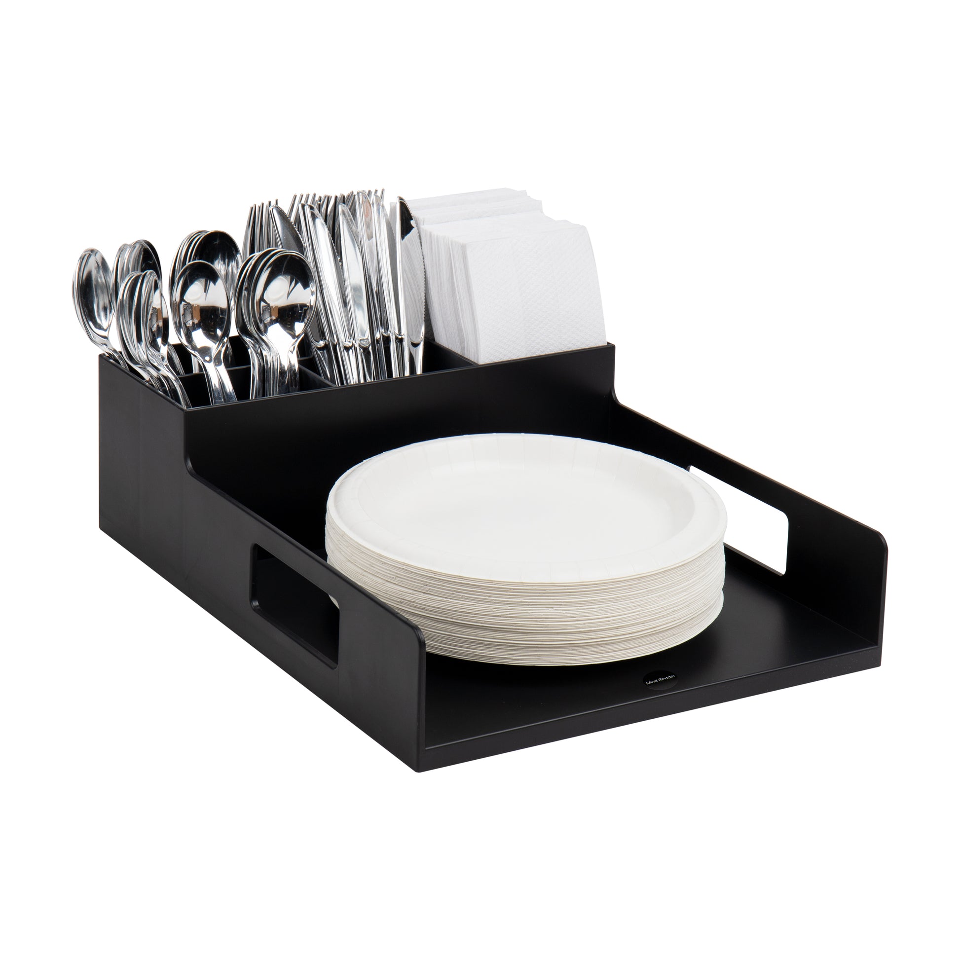 Mind Reader Network Collection, Utensil, Napkin and Plate Serving Tray, Breakroom, Countertop Organizer, Black
