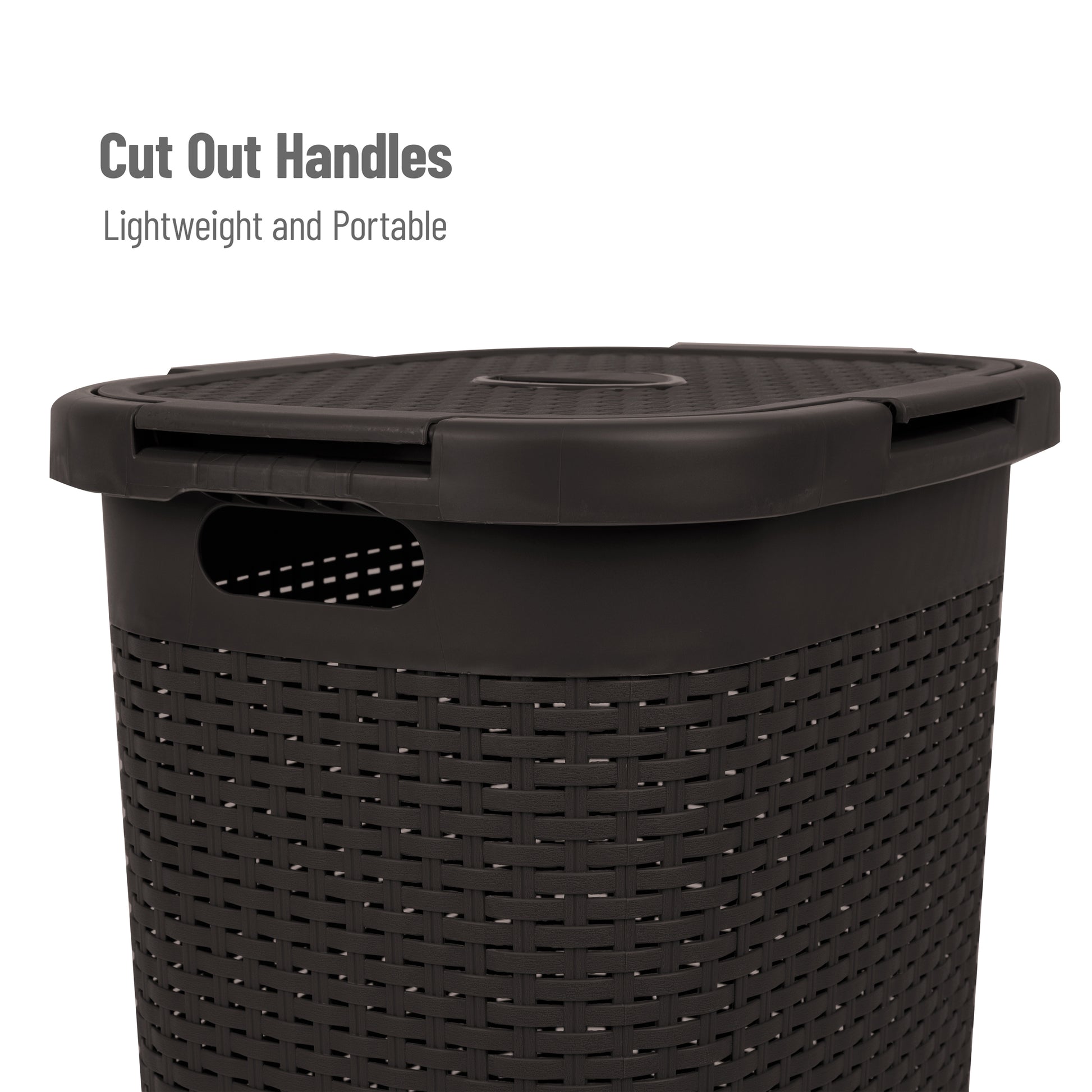 Mind Reader Basket Collection, Slim Laundry Hamper, 60 Liter (15kg/33lbs) Capacity, Cut Out Handles, Attached Hinged Lid, Ventilated Premium Wicker Look