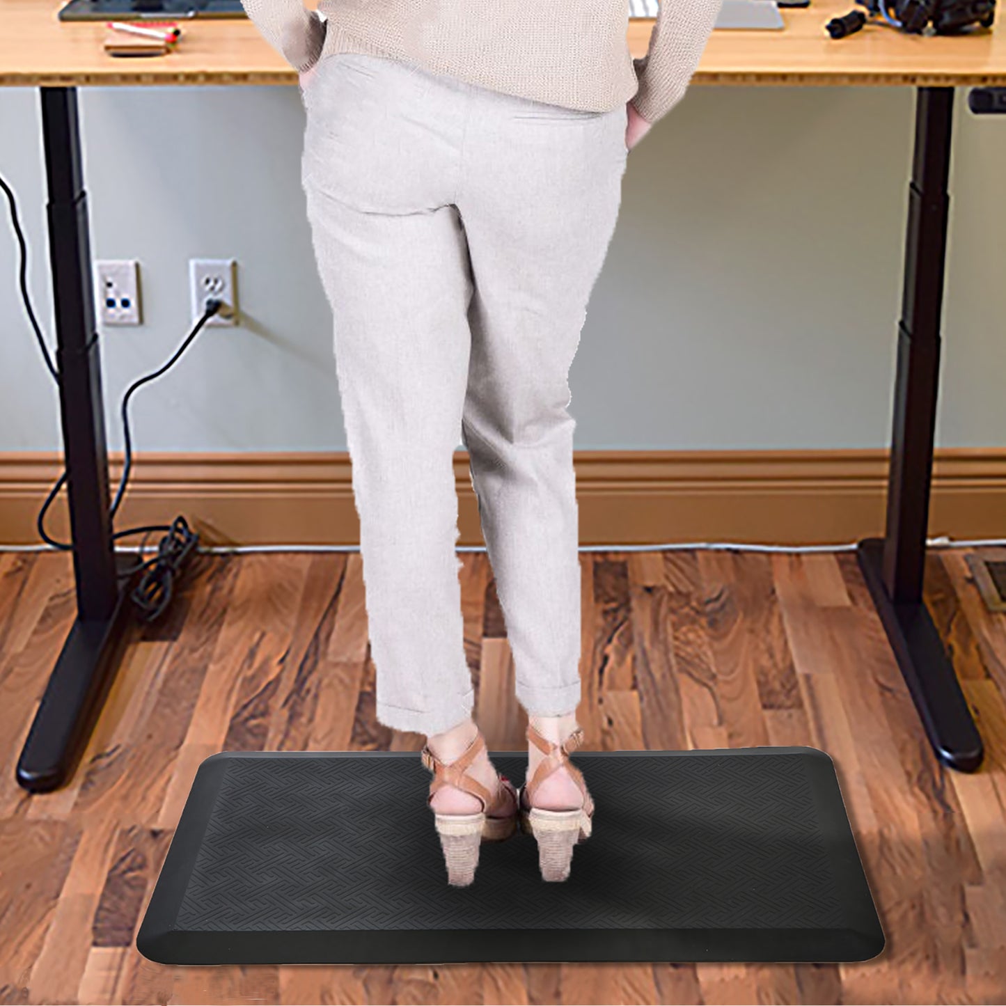 Mind Reader Anti Fatigue Kitchen Mat, Standing Desk Mat, Cushioned Mat, Office, Kitchen, Rubber, 19.5 x 35.25 x 1, Black